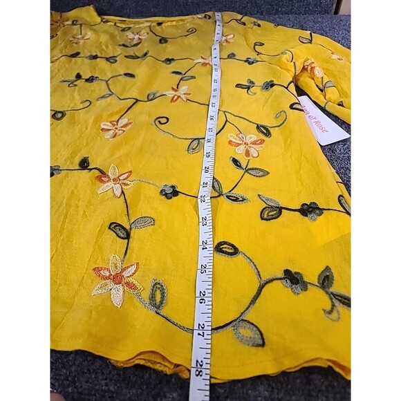 NWT Ana & Rose Women's Boho Blouse Plus XL Yellow Floral Embroidered Peasant - Picture 7 of 9
